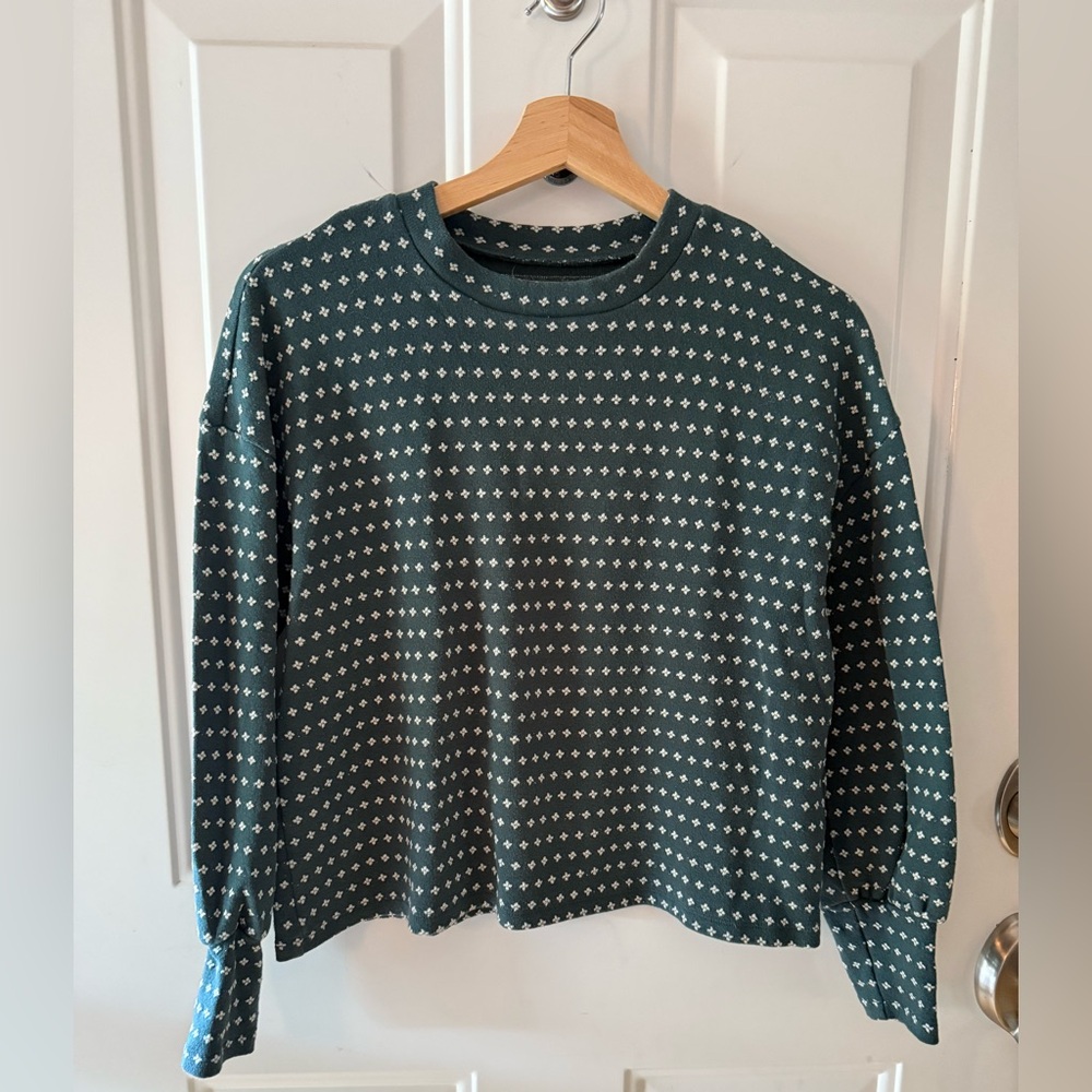 Madewell Floral Jaquard Puff-Sleeve Top in Green Lane